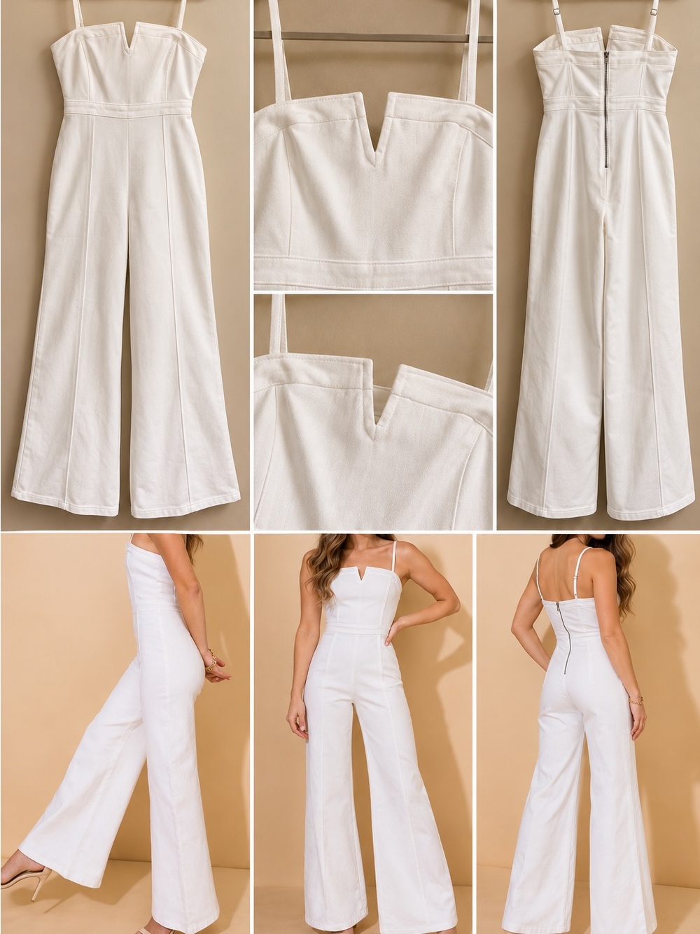 Flying Tomato White V-Notch Wide-Leg Jumpsuit